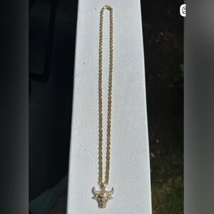 14k Gold Bull Pendant Necklace solid pure “GOLD”20.6 grams with Bullhead.